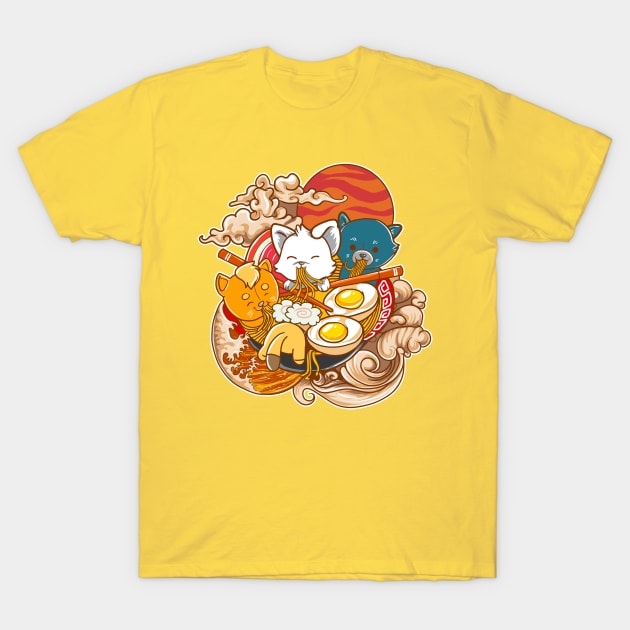 Kawaii Cats Ramen Noodles Funny Japanese Anime And Neko Fan T-Shirt by LIFUA